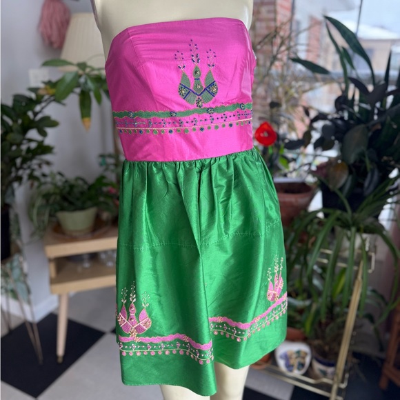 Betsey Johnson Dresses & Skirts - Vintage Betsey Johnson 100% Silk Beaded Strapless Dress Embroidered Size 4